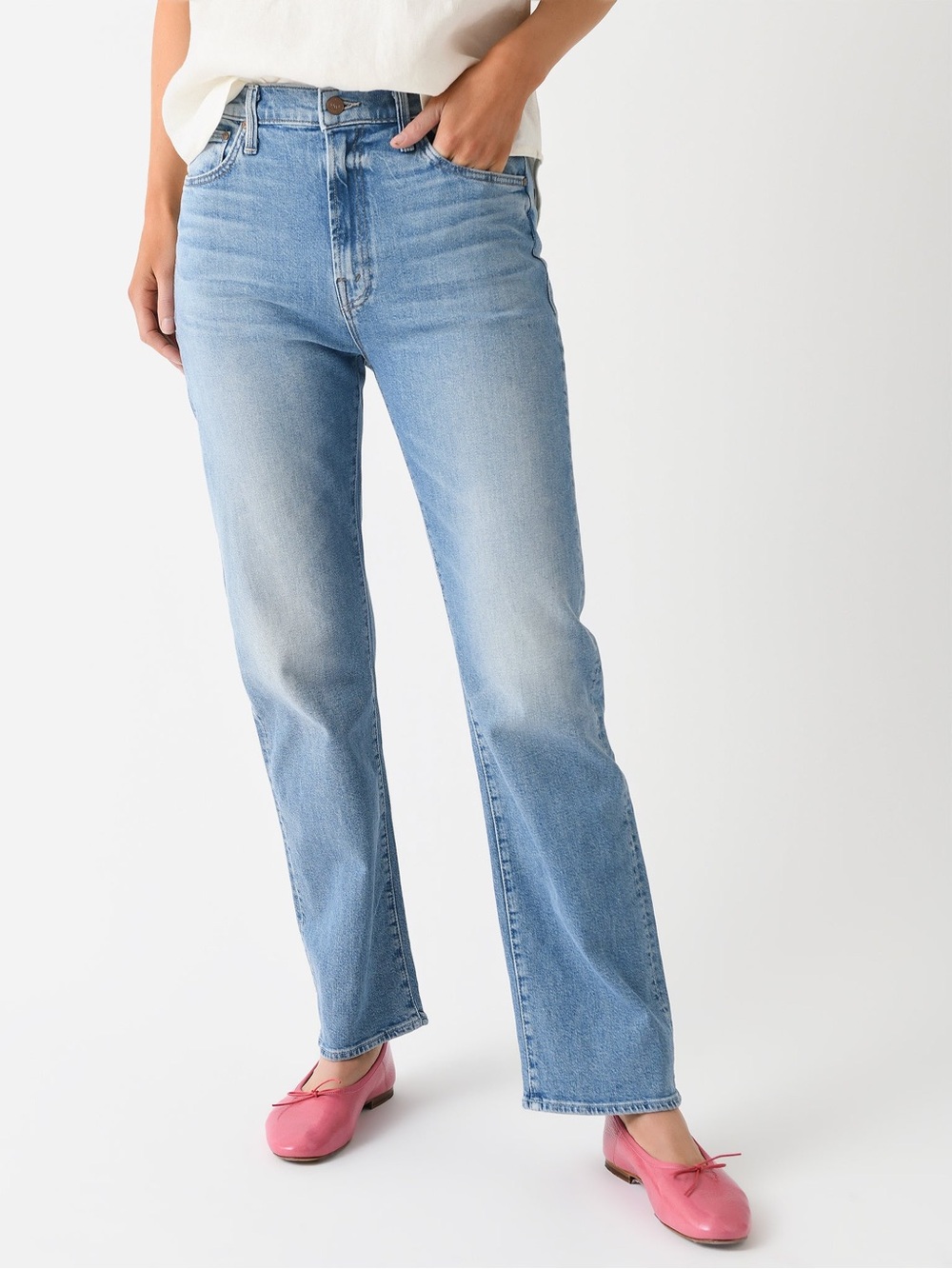 MOTHER The Ditcher Zip Light Blue High-Rise Denim Jeans